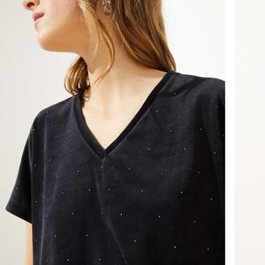 LOFT Velvet Stud VNeck Short Sleeve Top Black XS